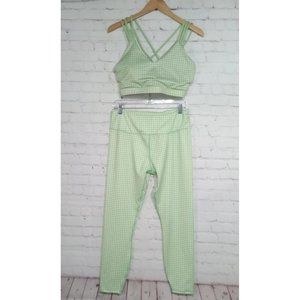 LA + Image Gingham Print Sports Bra Crisscross Back Green White And Pants Sz XL